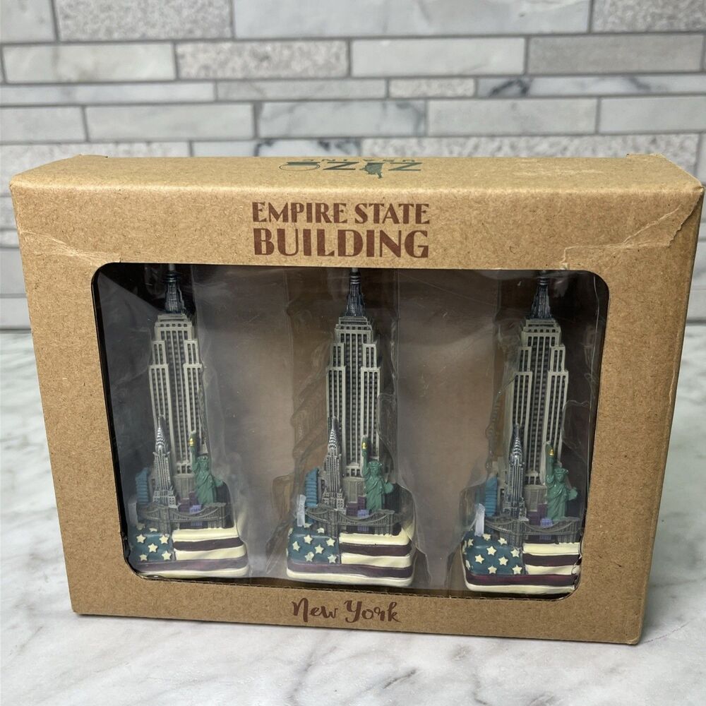 Empire state building statues with flag, set of 3, by ZIZO USA 4" collectible